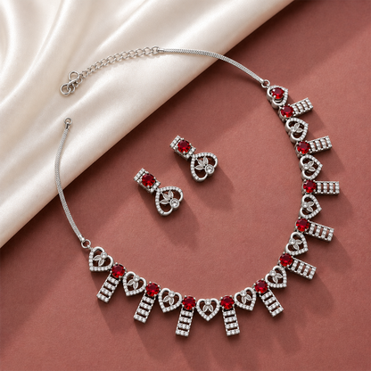 Enchanting AD Stone Heart Shape Necklace Set for Girls & Women's