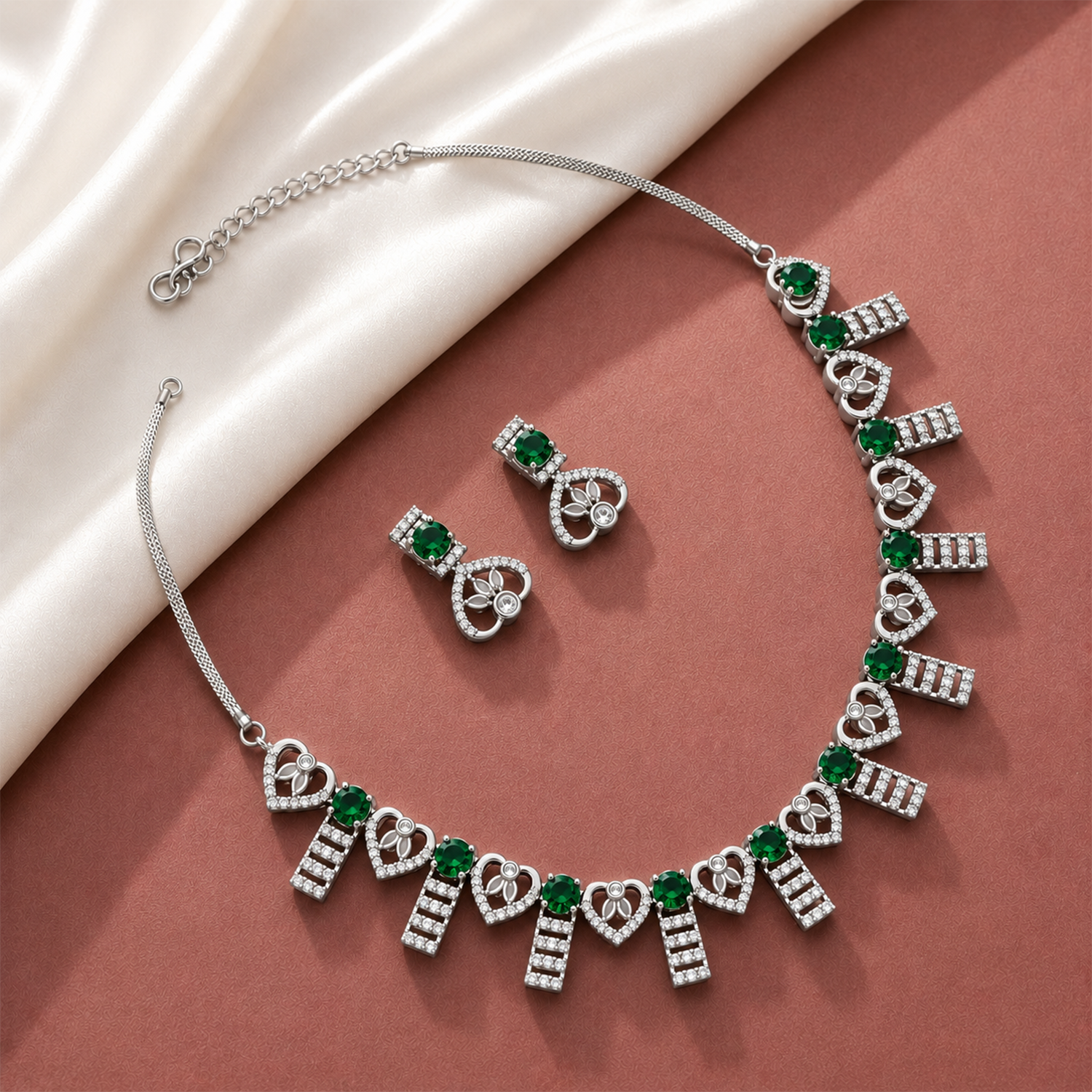 Enchanting AD Stone Heart Shape Necklace Set for Girls & Women's