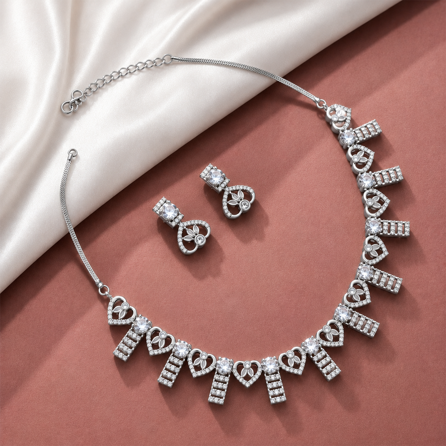 Enchanting AD Stone Heart Shape Necklace Set for Girls & Women's