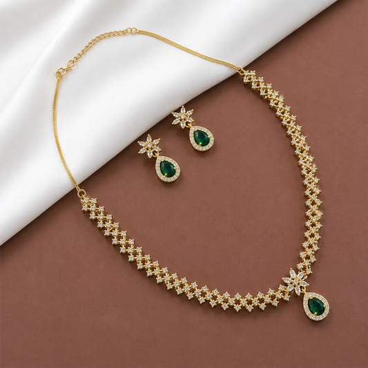 Shiny Sparkling Floral Necklace Set for Girls & Women's