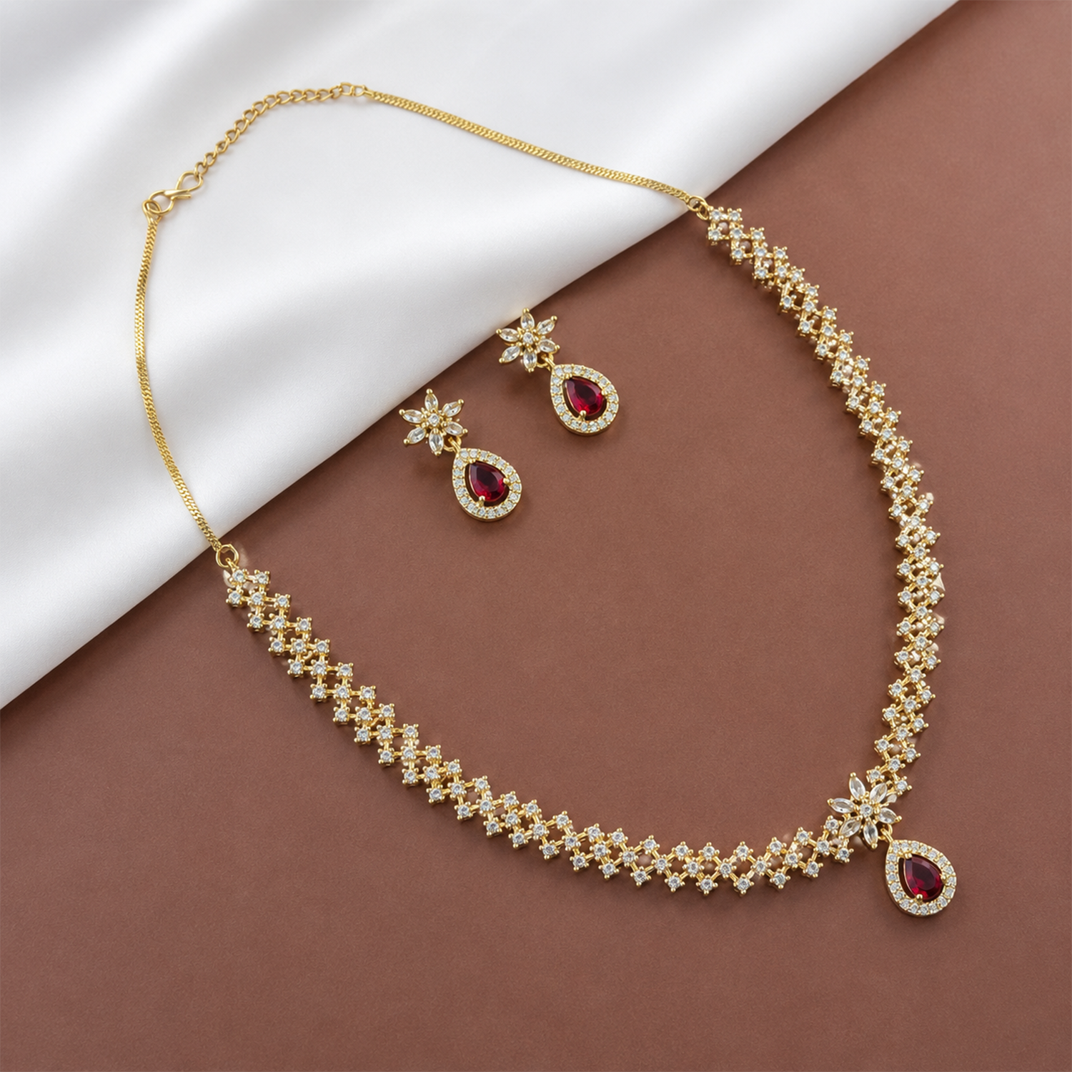 Shiny Sparkling Floral Necklace Set for Girls & Women's