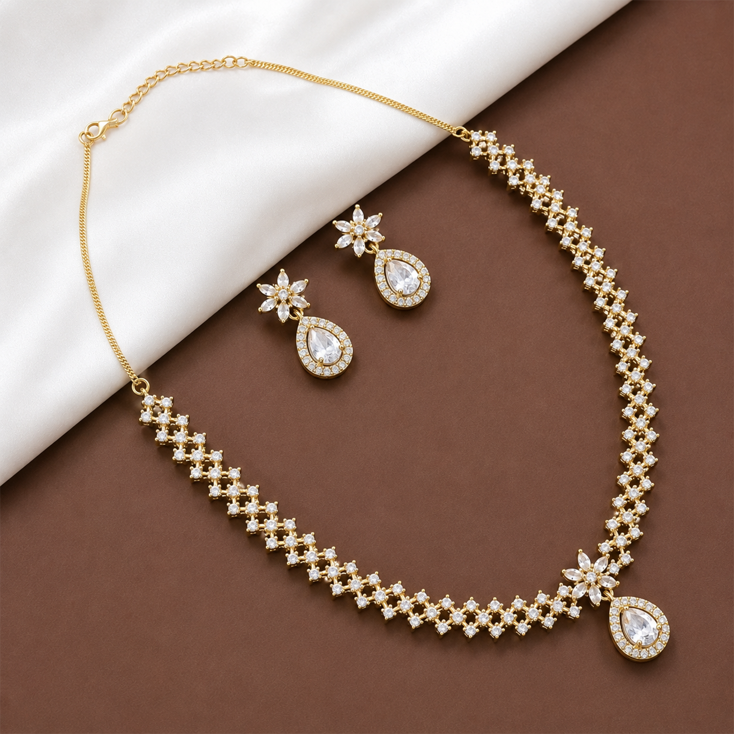 Shiny Sparkling Floral Necklace Set for Girls & Women's