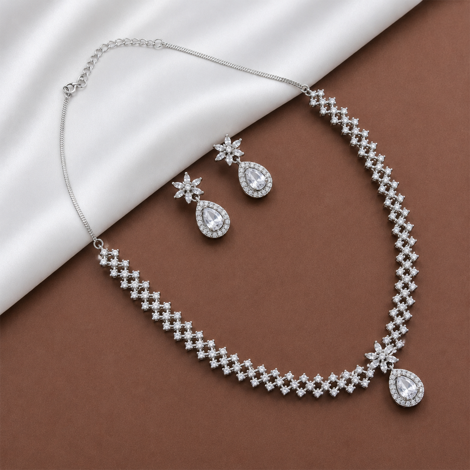 Shiny Sparkling Floral Necklace Set for Girls & Women's