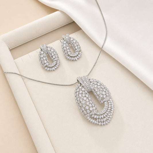 Infinity CZ Stone Studded Oval Rhodium Finish Pendant Set for Girls & Women's
