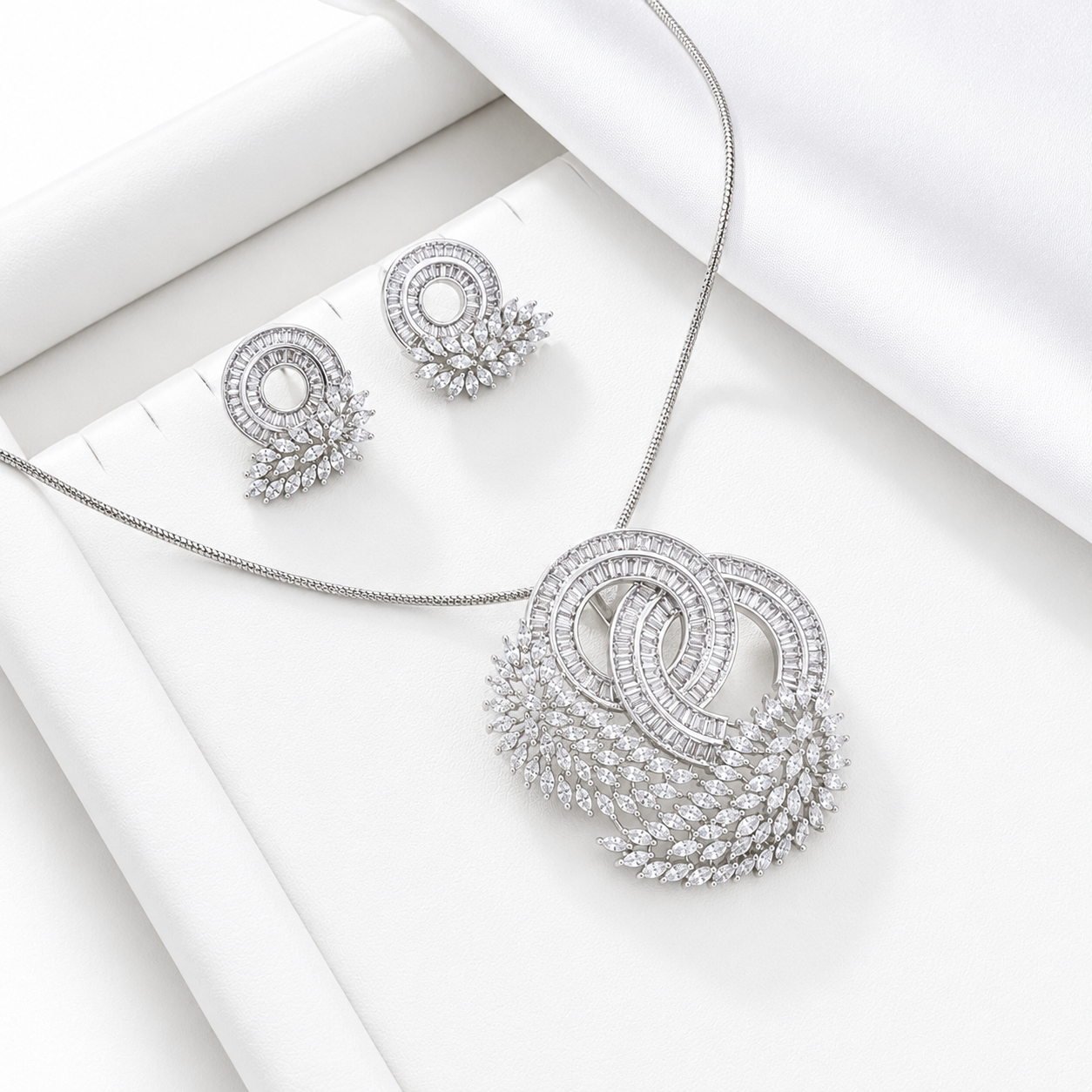 Sparkling CZ Studded Bird Feather Design Necklace Set for Girls & Women's