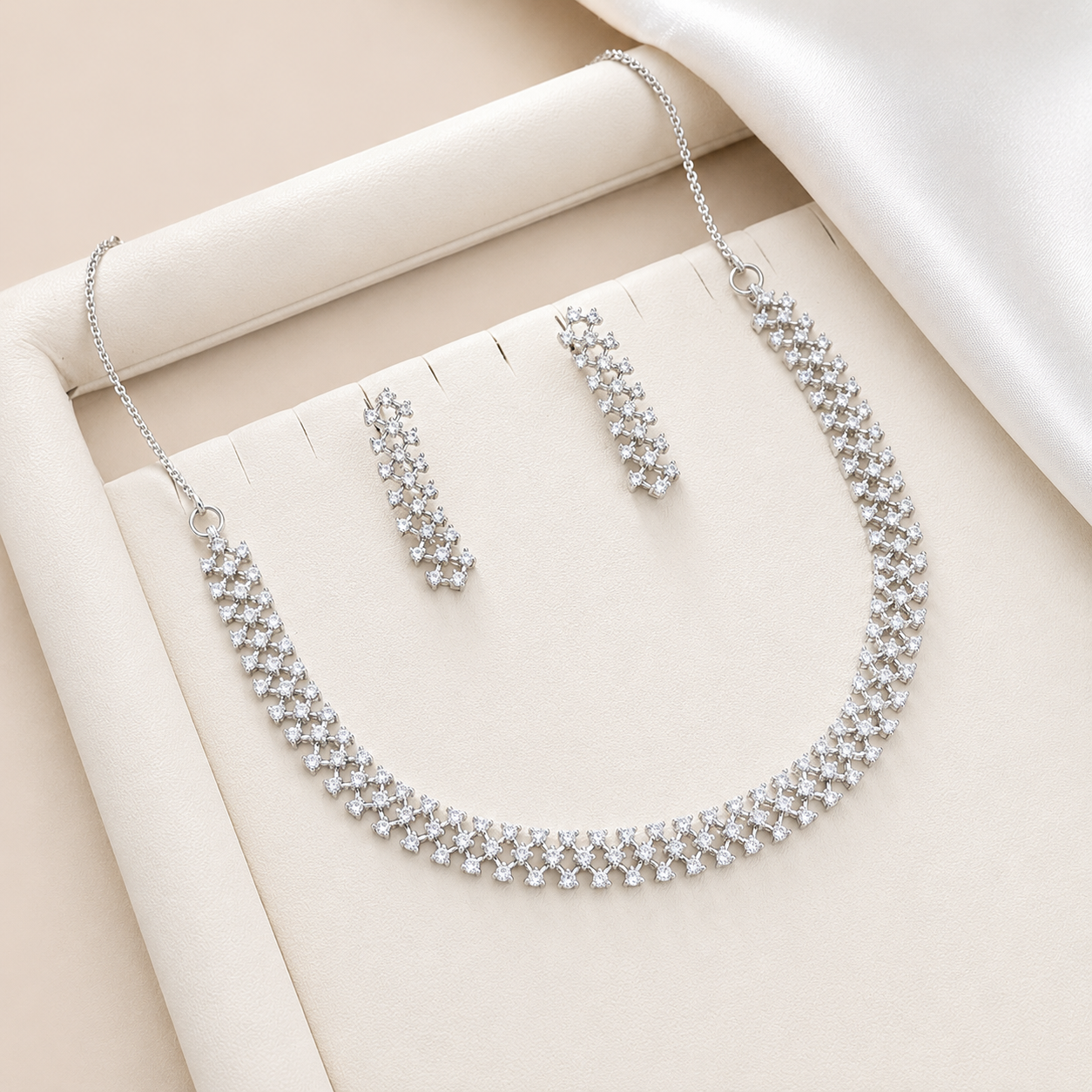 Sparkling Crystals Double Layer Tennis Necklace Set for Girls & Women's