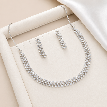 Sparkling Crystals Double Layer Tennis Necklace Set for Girls & Women's