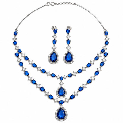 Shiny AD Teardrop Stone Necklace Set with Earrings for Women