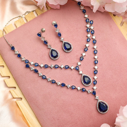 Shiny AD Teardrop Stone Necklace Set with Earrings for Women