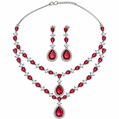Shiny AD Teardrop Stone Necklace Set with Earrings for Women