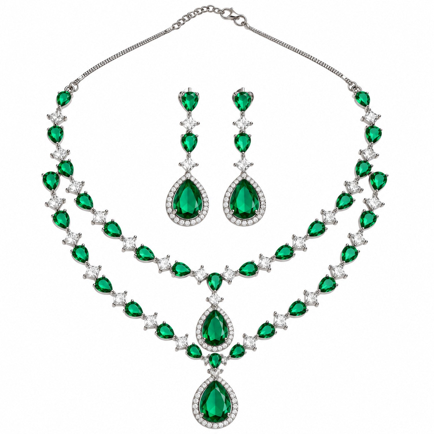 Shiny AD Teardrop Stone Necklace Set with Earrings for Women