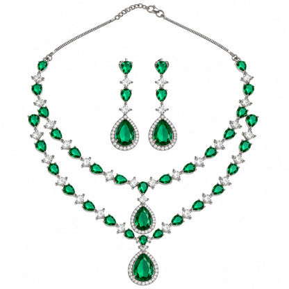 Shiny AD Teardrop Stone Necklace Set with Earrings for Women