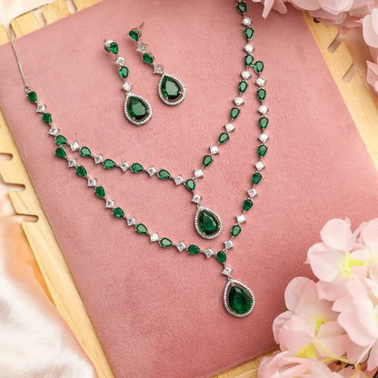 Shiny AD Teardrop Stone Necklace Set with Earrings for Women