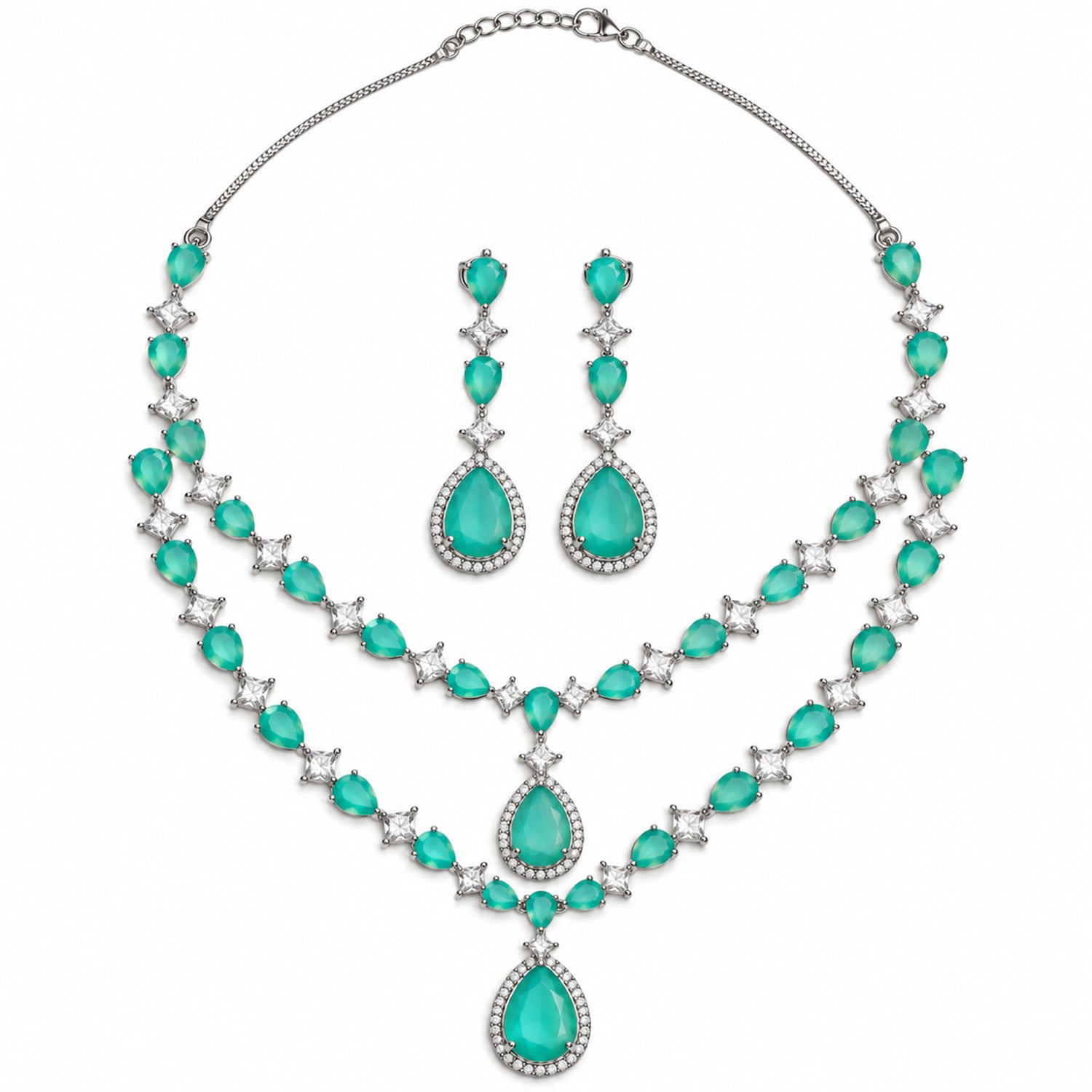 Shiny AD Teardrop Stone Necklace Set with Earrings for Women