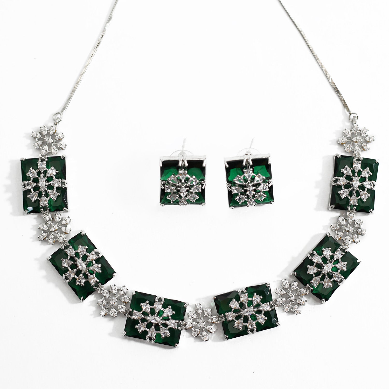 Sparkling Rectangular Crystal Clusters AD Stone Necklace Set