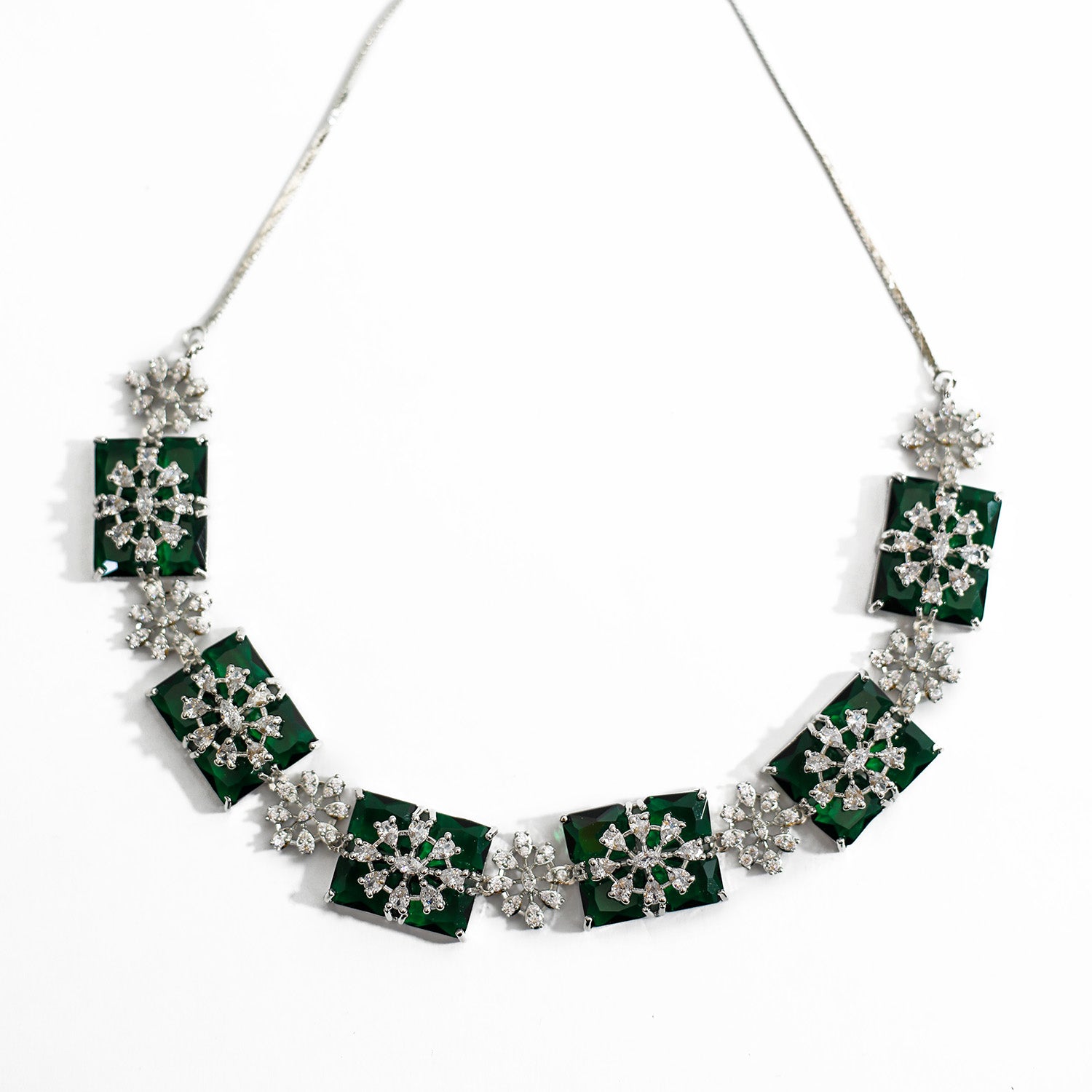 Sparkling Rectangular Crystal Clusters AD Stone Necklace Set