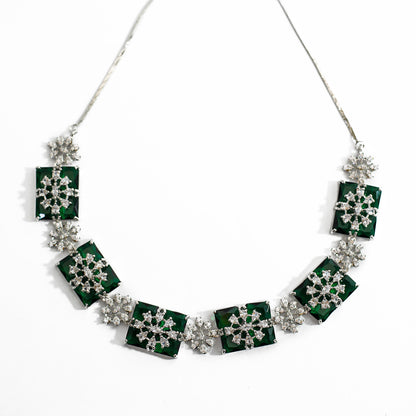 Sparkling Rectangular Crystal Clusters AD Stone Necklace Set