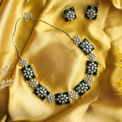 Sparkling Rectangular Crystal Clusters AD Stone Necklace Set