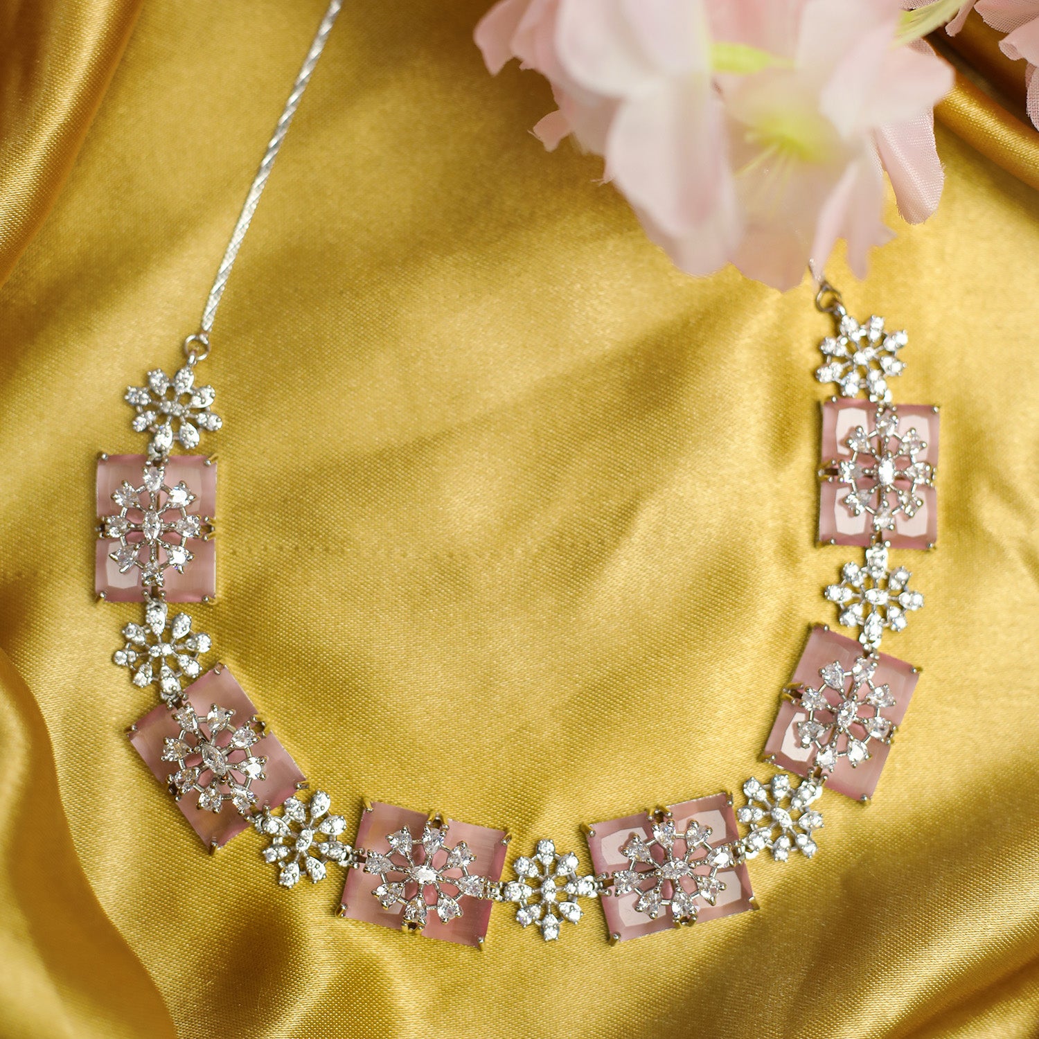Sparkling Rectangular Crystal Clusters AD Stone Necklace Set