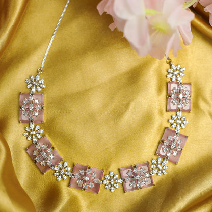 Sparkling Rectangular Crystal Clusters AD Stone Necklace Set