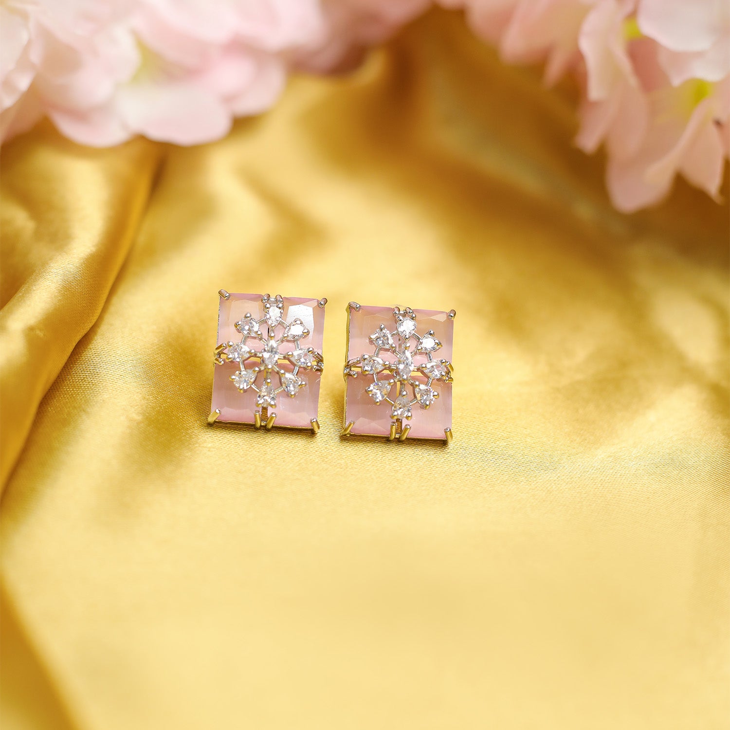 Sparkling Rectangular Crystal Clusters AD Stone Necklace Set
