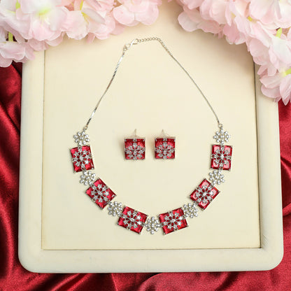 Sparkling Rectangular Crystal Clusters AD Stone Necklace Set
