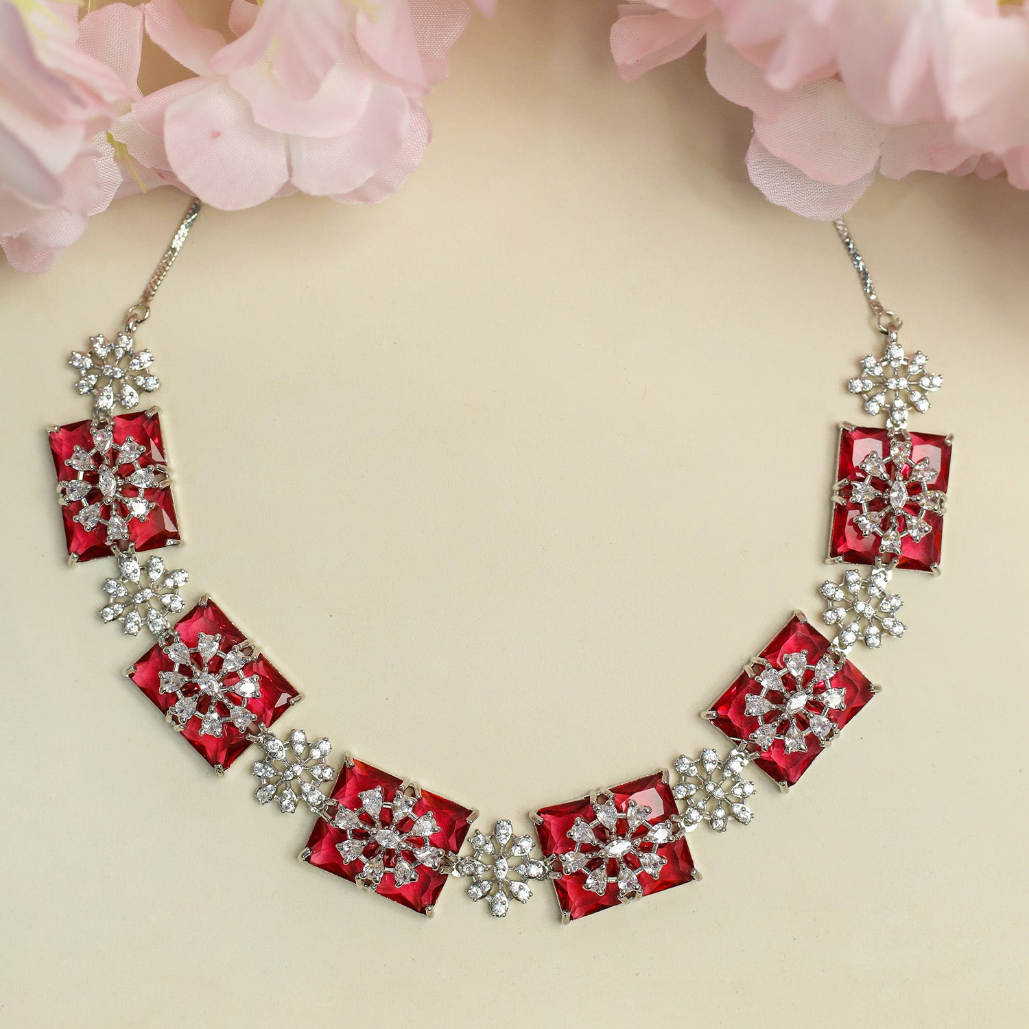 Sparkling Rectangular Crystal Clusters AD Stone Necklace Set