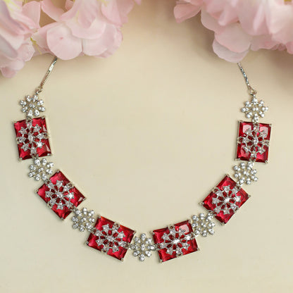 Sparkling Rectangular Crystal Clusters AD Stone Necklace Set