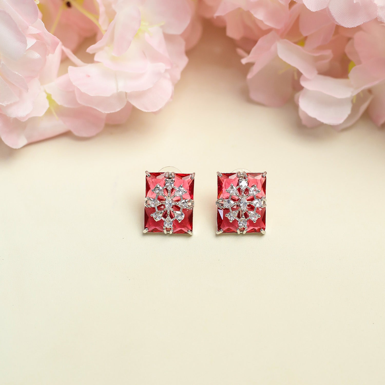 Sparkling Rectangular Crystal Clusters AD Stone Necklace Set