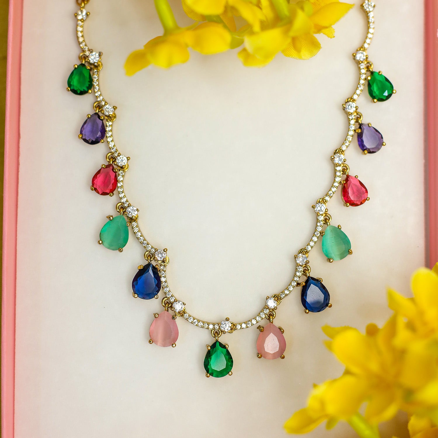 Multicolor Teardrop Stone Necklace Set for Girls & Women's