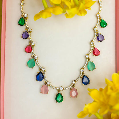 Multicolor Teardrop Stone Necklace Set for Girls & Women's