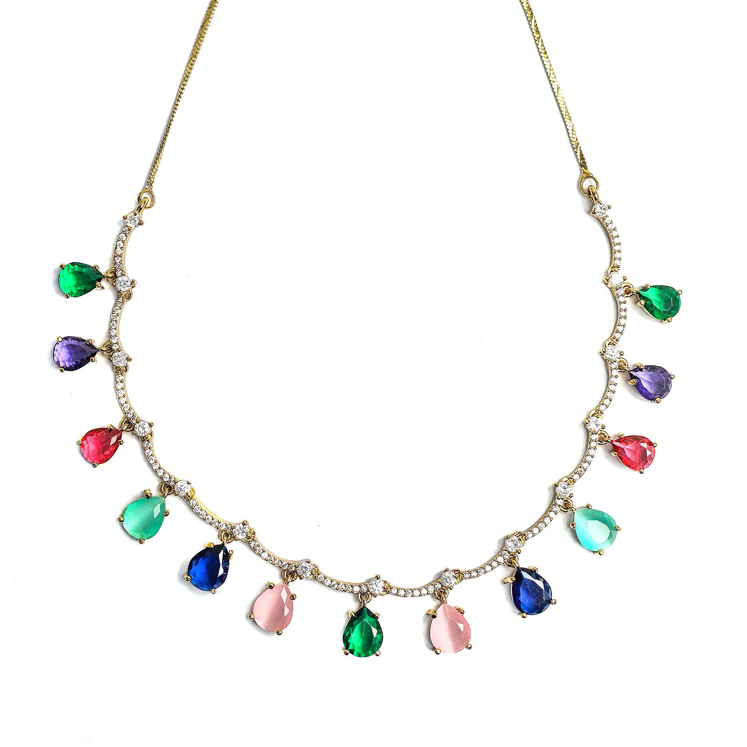 Multicolor Teardrop Stone Necklace Set for Girls & Women's