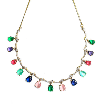 Multicolor Teardrop Stone Necklace Set for Girls & Women's