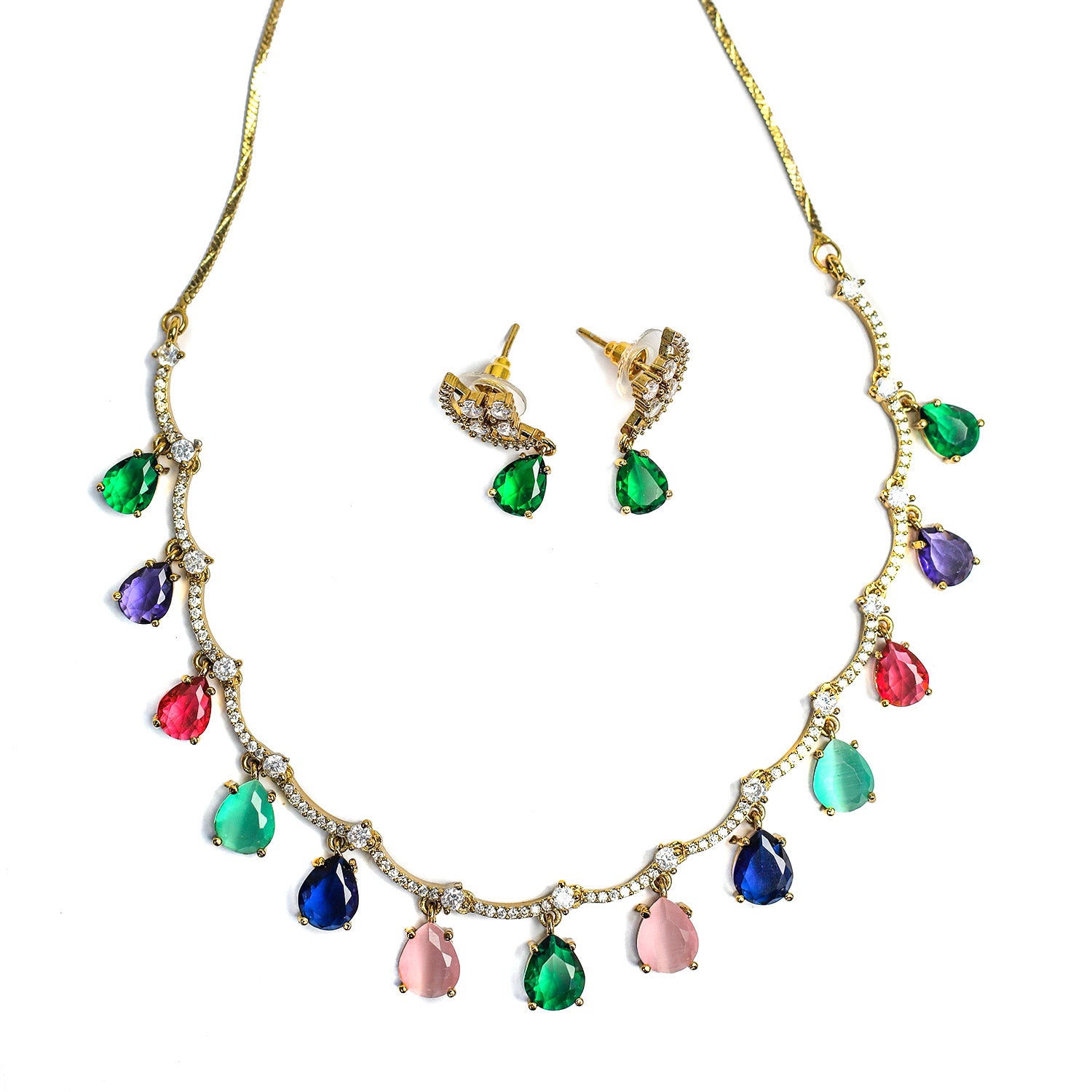 Multicolor Teardrop Stone Necklace Set for Girls & Women's