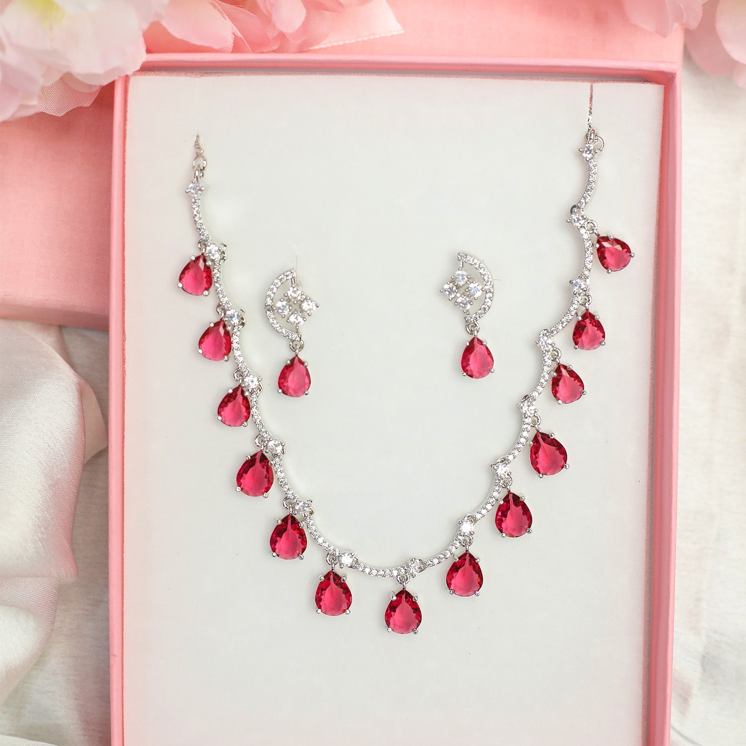 Multicolor Teardrop Stone Necklace Set for Girls & Women's