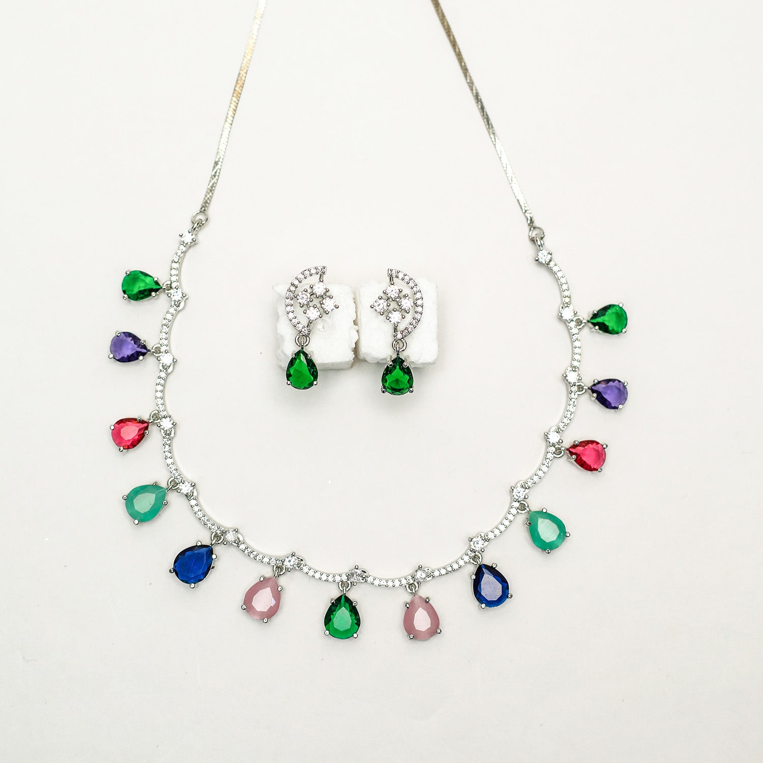 Multicolor Teardrop Stone Necklace Set for Girls & Women's
