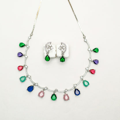 Multicolor Teardrop Stone Necklace Set for Girls & Women's