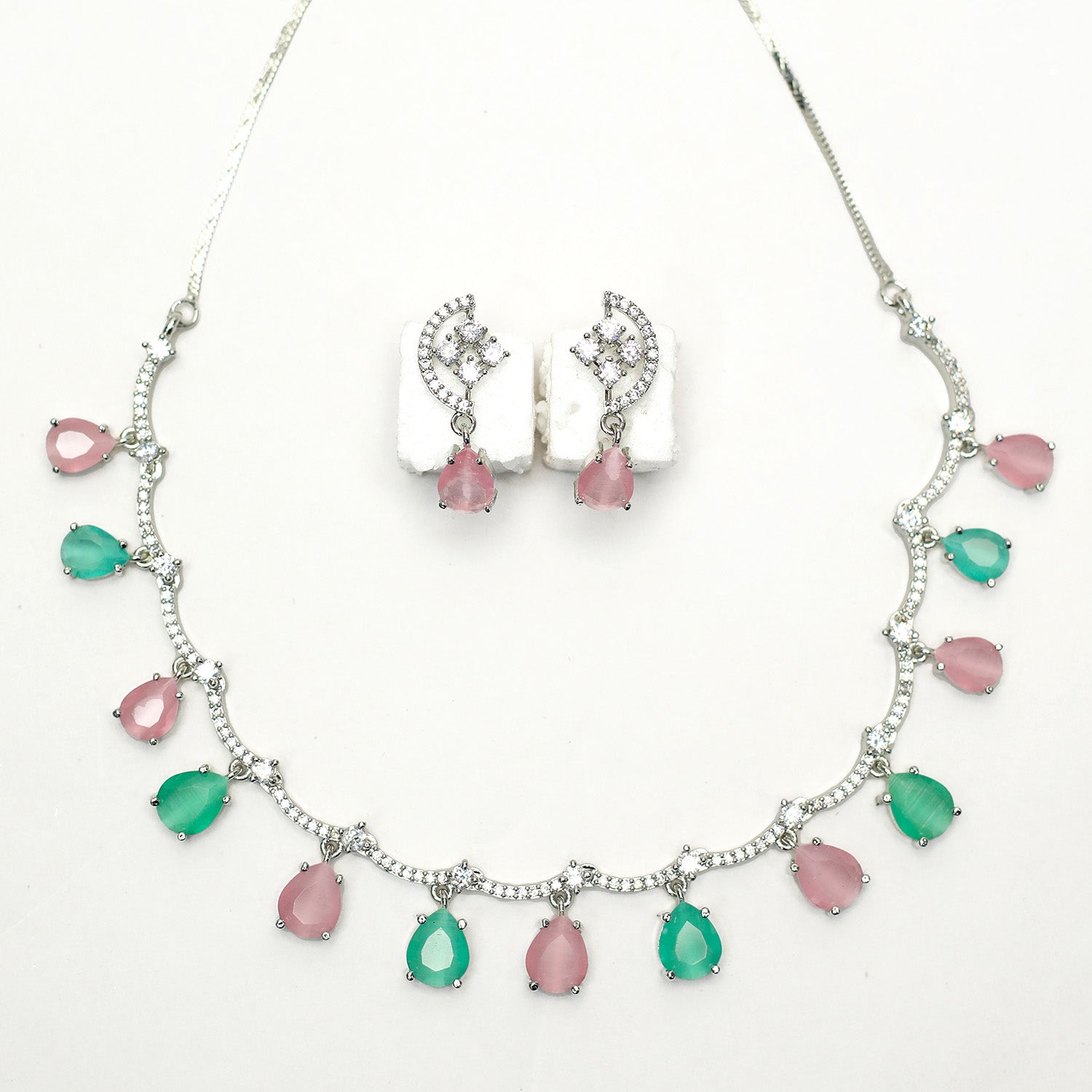 Multicolor Teardrop Stone Necklace Set for Girls & Women's