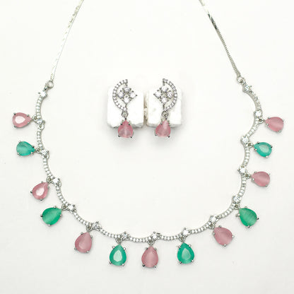 Multicolor Teardrop Stone Necklace Set for Girls & Women's