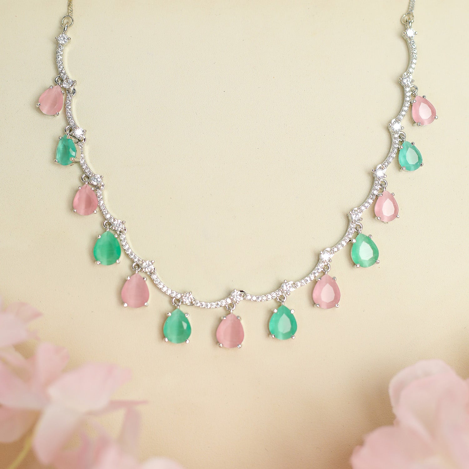 Multicolor Teardrop Stone Necklace Set for Girls & Women's