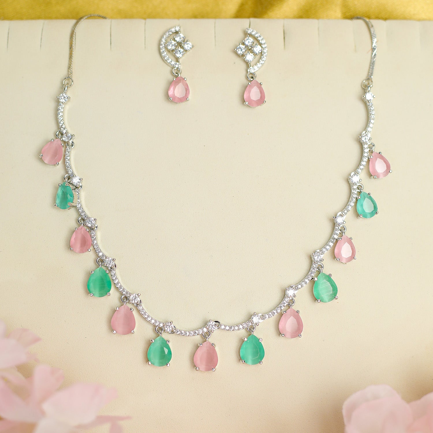 Multicolor Teardrop Stone Necklace Set for Girls & Women's