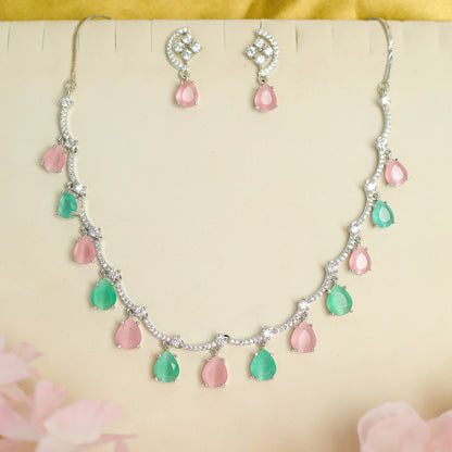 Multicolor Teardrop Stone Necklace Set for Girls & Women's