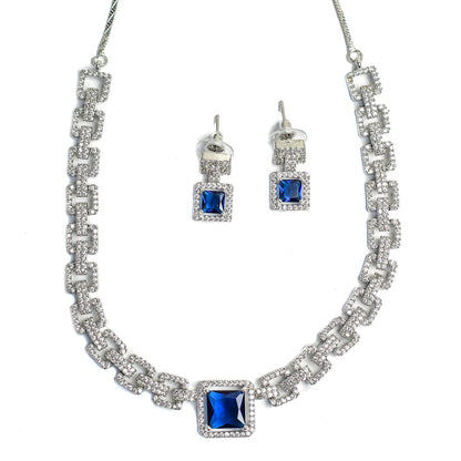 Sapphire-Style Square Stone Necklace Set for Girls & Women's