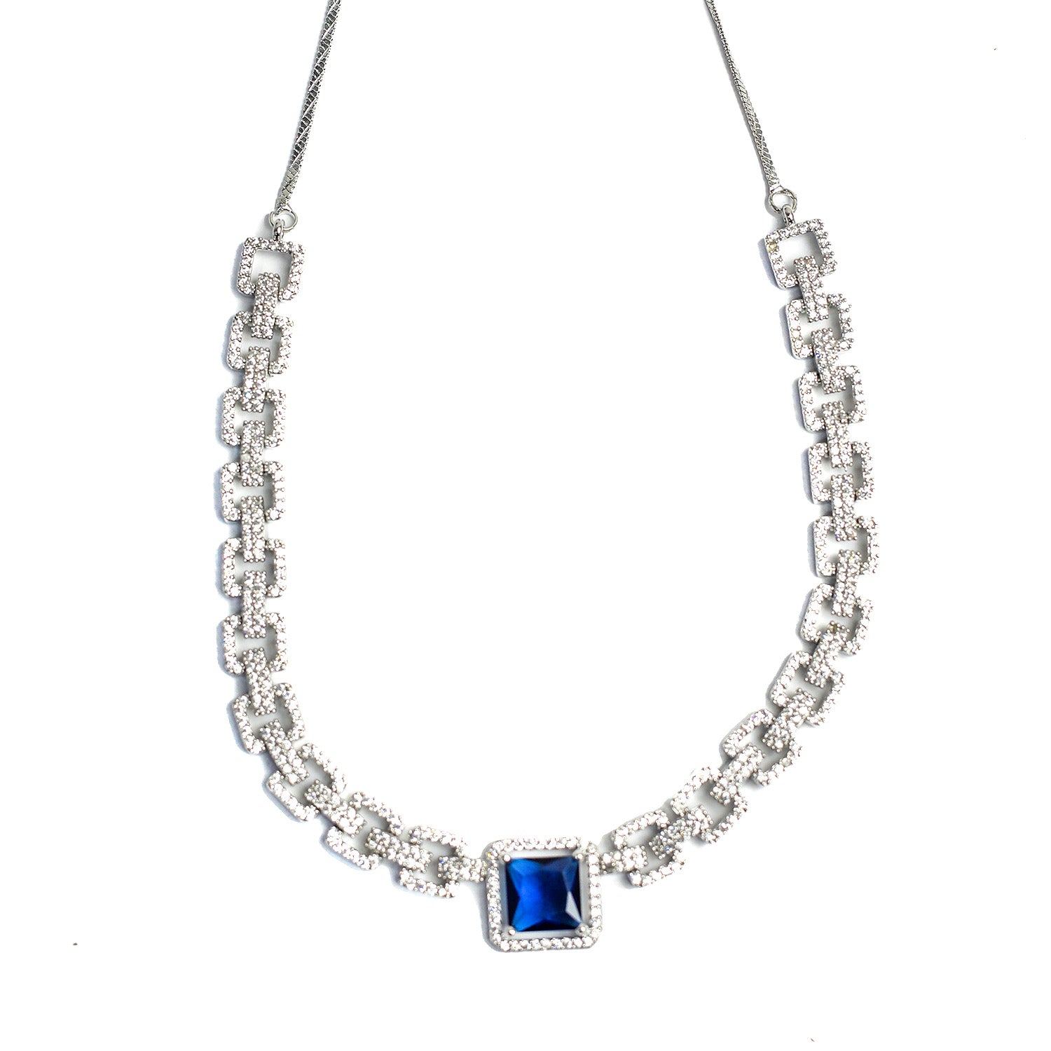 Sapphire-Style Square Stone Necklace Set for Girls & Women's