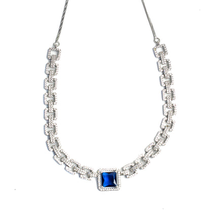 Sapphire-Style Square Stone Necklace Set for Girls & Women's