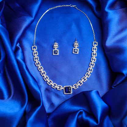 Sapphire-Style Square Stone Necklace Set for Girls & Women's