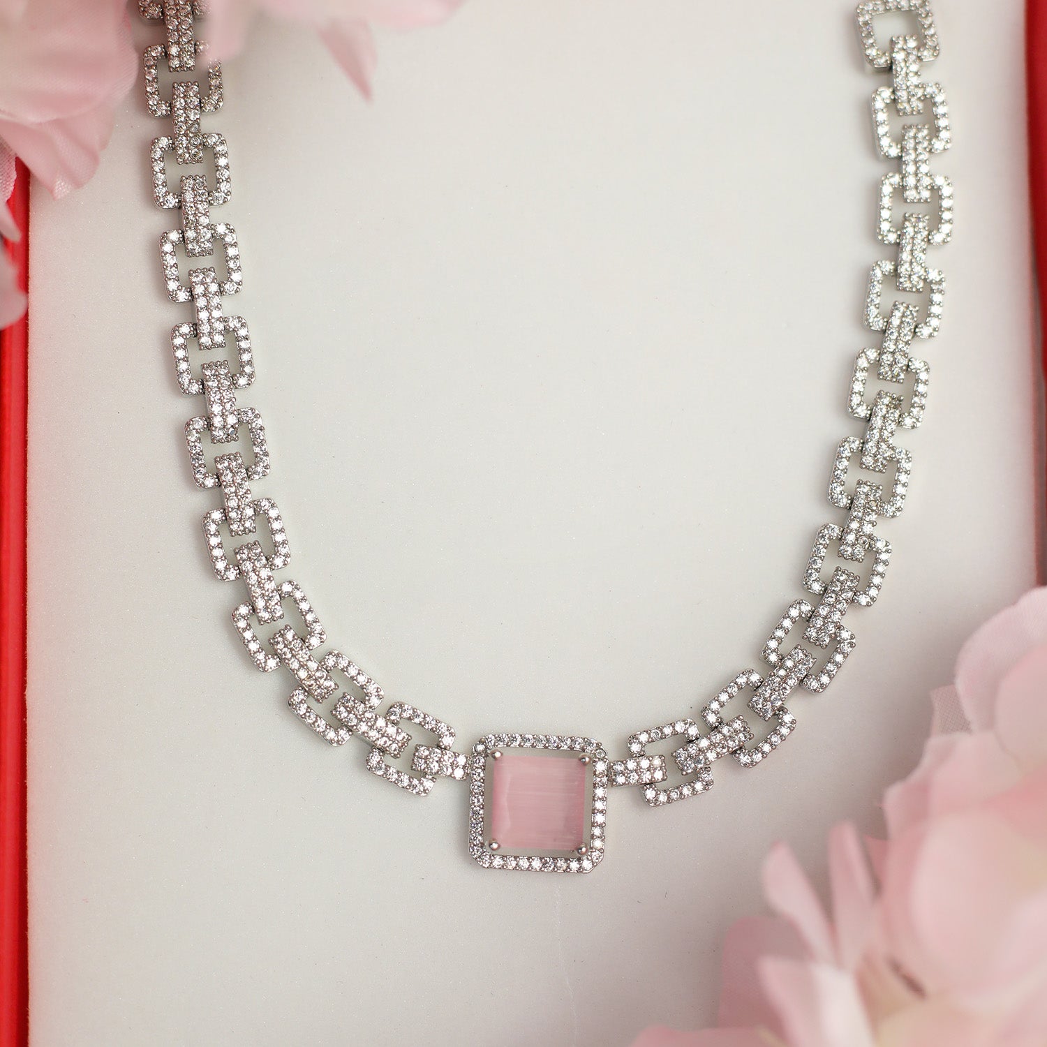 Sapphire-Style Square Stone Necklace Set for Girls & Women's