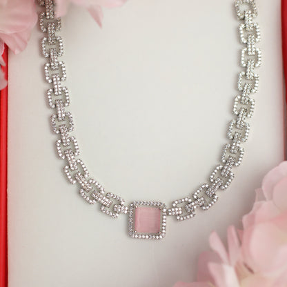 Sapphire-Style Square Stone Necklace Set for Girls & Women's