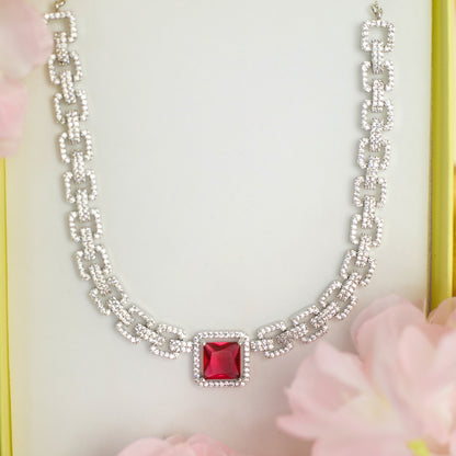 Sapphire-Style Square Stone Necklace Set for Girls & Women's