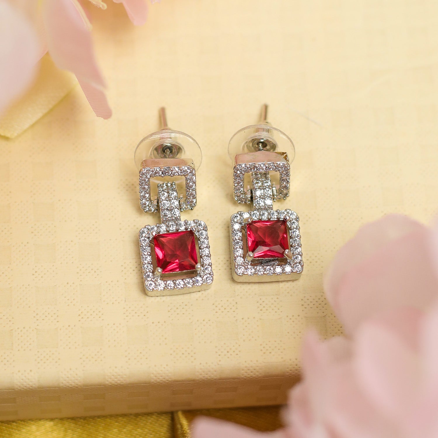 Sapphire-Style Square Stone Necklace Set for Girls & Women's